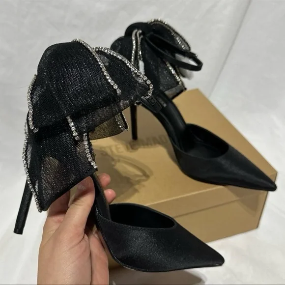 Steve Madden Timeless Pointed Elegant Black Women's Heels Rhinestone Bow Detail - Picture 5 of 8